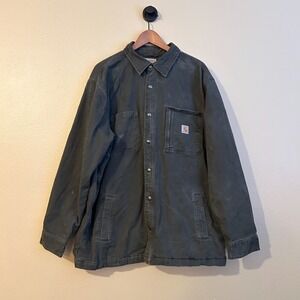 Carhartt Rugged Flex Relaxed Fit Mens Fleece Distressed Gray Denim Jacket XL